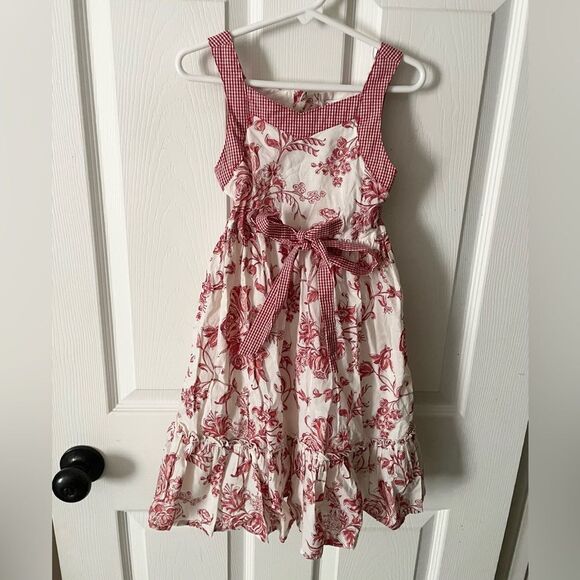 Girls White & Red gingham Floral Sundress By Chelsea’s Corner Size 5 - Picture 1 of 6
